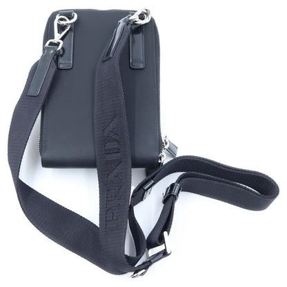Prada Phone Case Shorder Re-Nylon Logo Triangle Plate Leather Shoulder Bag Black — view 2