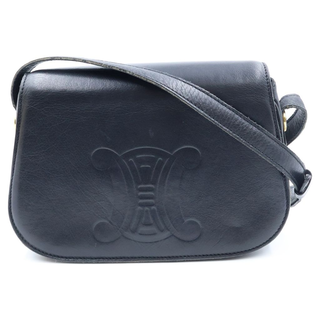 Celine Triomphe Logo Leather Shoulder Bag Black