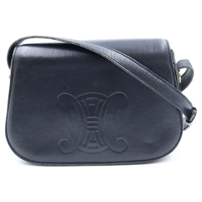 Celine Triomphe Logo Leather Shoulder Bag Black