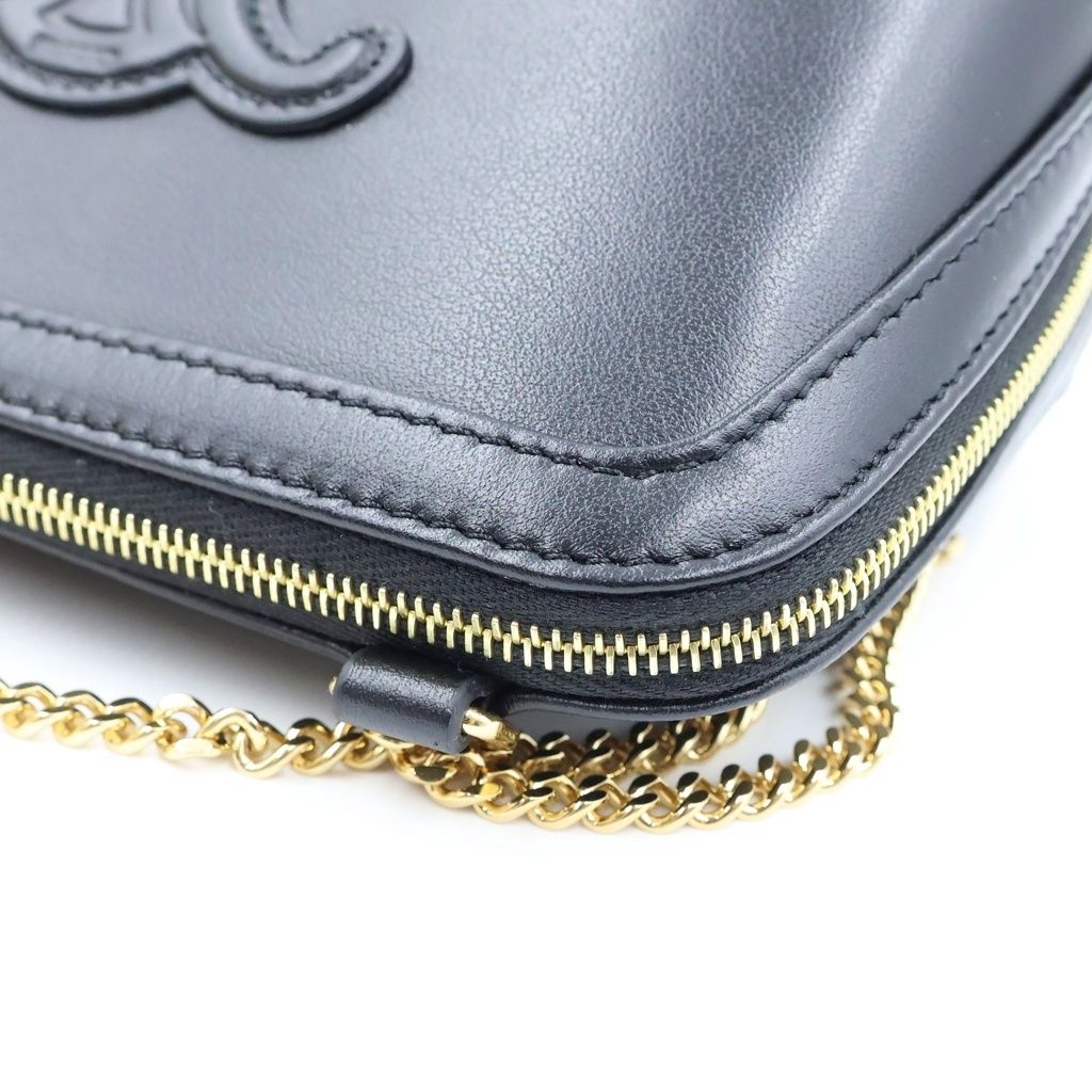 Celine Chain Shoulder Bag Clutch Triomphe Cuir Leather Black — view 6