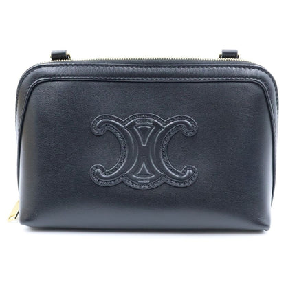 Celine Chain Shoulder Bag Clutch Triomphe Cuir Leather Black
