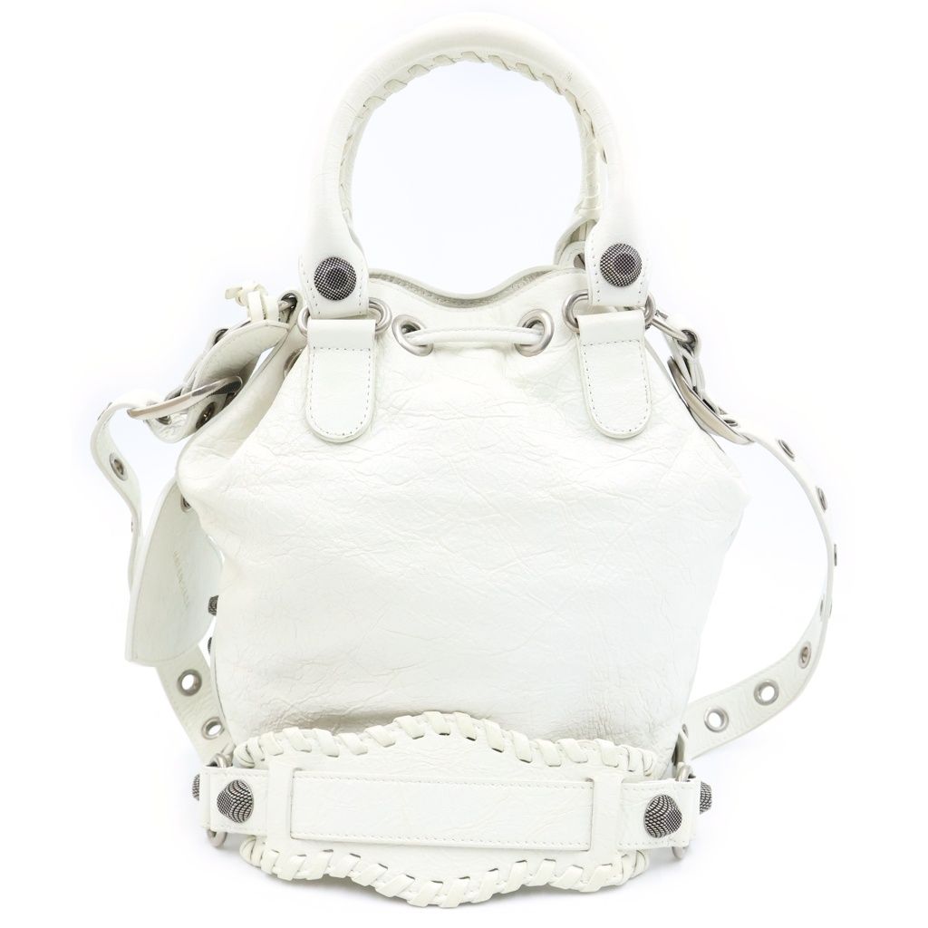 Balenciaga Le Cagole Bucket 2-Way Shoulder Bag White Leather S Silver — view 2