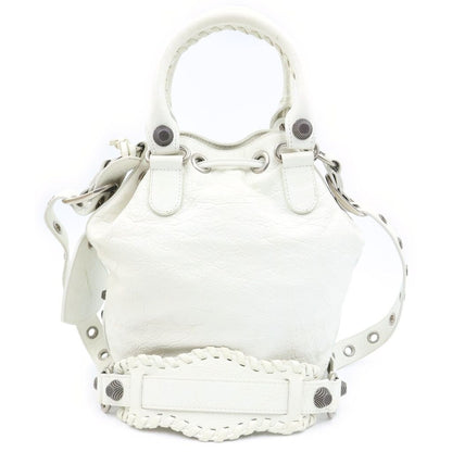 Balenciaga Le Cagole Bucket 2-Way Shoulder Bag White Leather S Silver — view 2