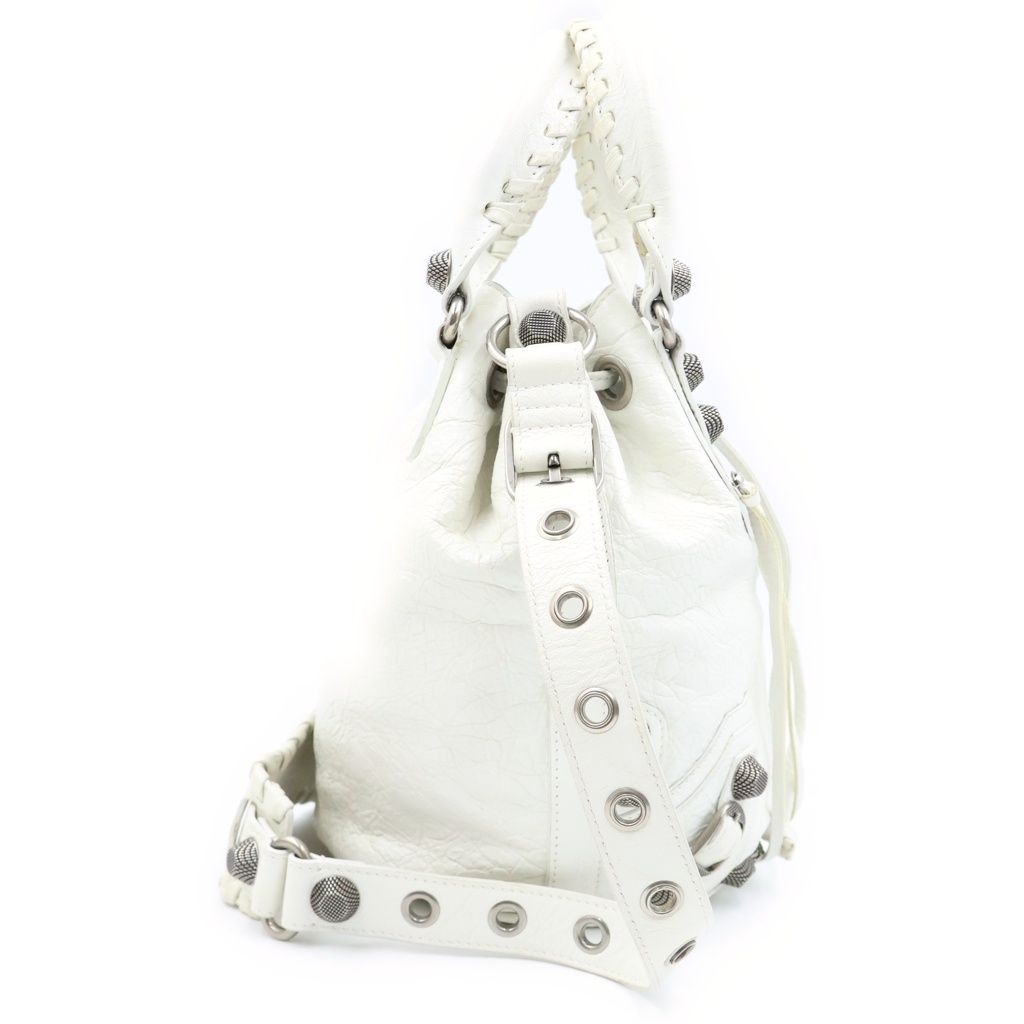 Balenciaga Le Cagole Bucket 2-Way Shoulder Bag White Leather S Silver — view 3