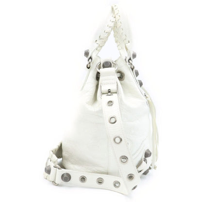 Balenciaga Le Cagole Bucket 2-Way Shoulder Bag White Leather S Silver — view 3