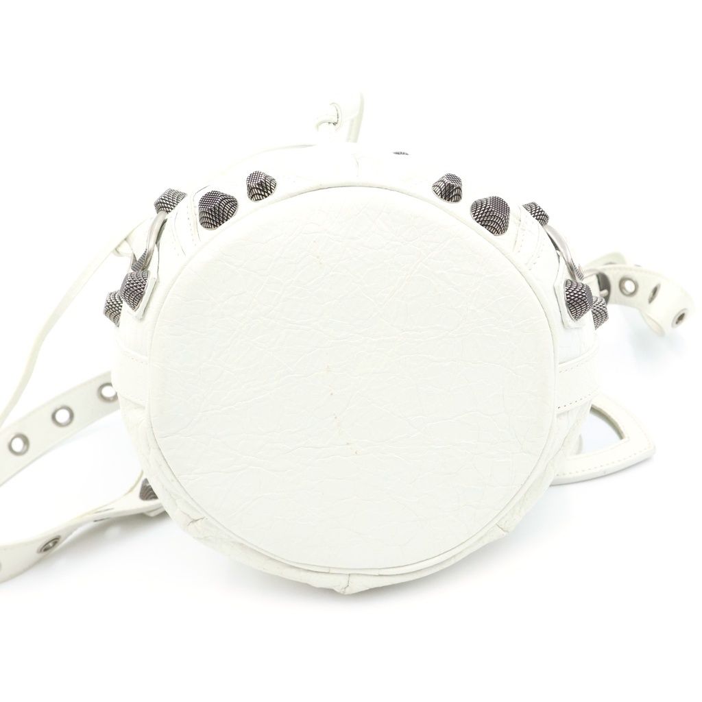 Balenciaga Le Cagole Bucket 2-Way Shoulder Bag White Leather S Silver — view 4