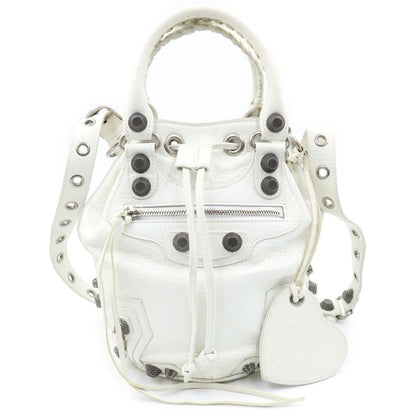 Balenciaga Le Cagole Bucket 2-Way Shoulder Bag White Leather S Silver