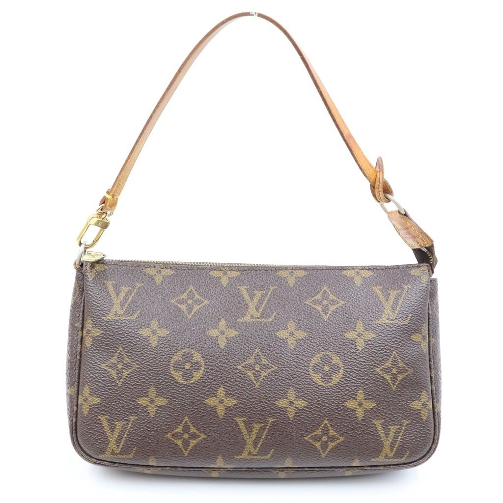 Louis Vuitton Monogram Pochette Accessoires Mini Bag Brown Leather Gold