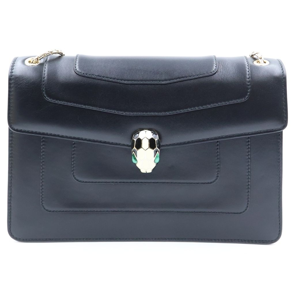 Bvlgari Serpenti Forever Chain Shoulder Bag Black Leather Gold