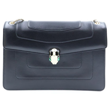 Bvlgari Serpenti Forever Chain Shoulder Bag Black Leather Gold