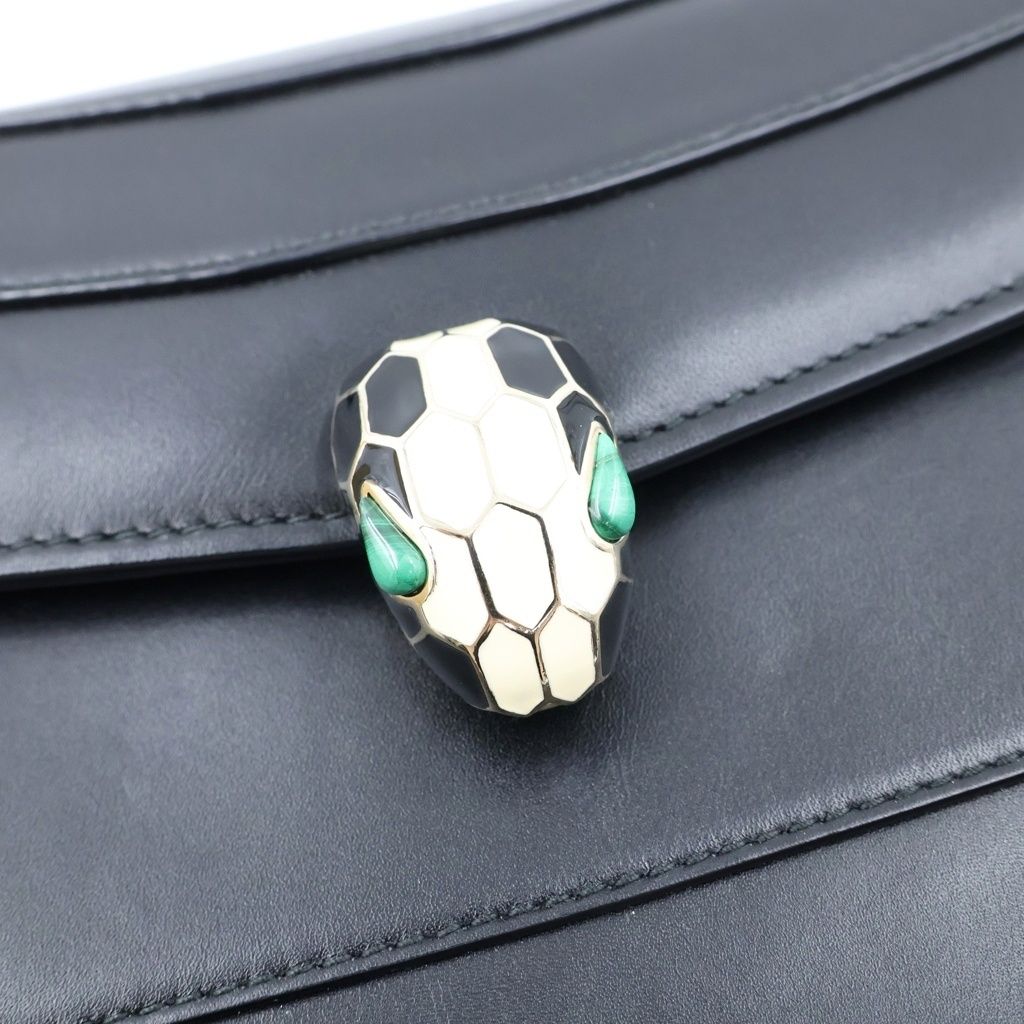 Bvlgari Serpenti Forever Chain Shoulder Bag Black Leather Gold — view 6