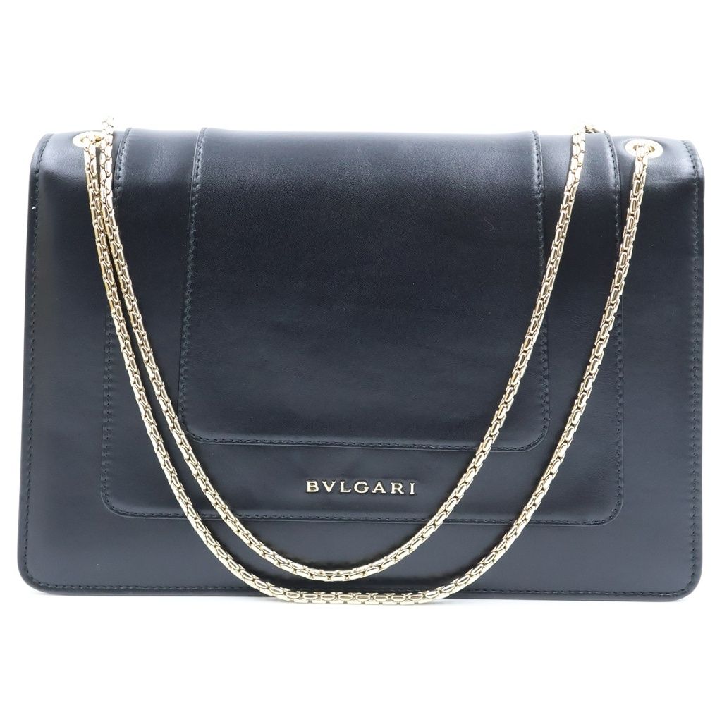 Bvlgari Serpenti Forever Chain Shoulder Bag Black Leather Gold — view 2