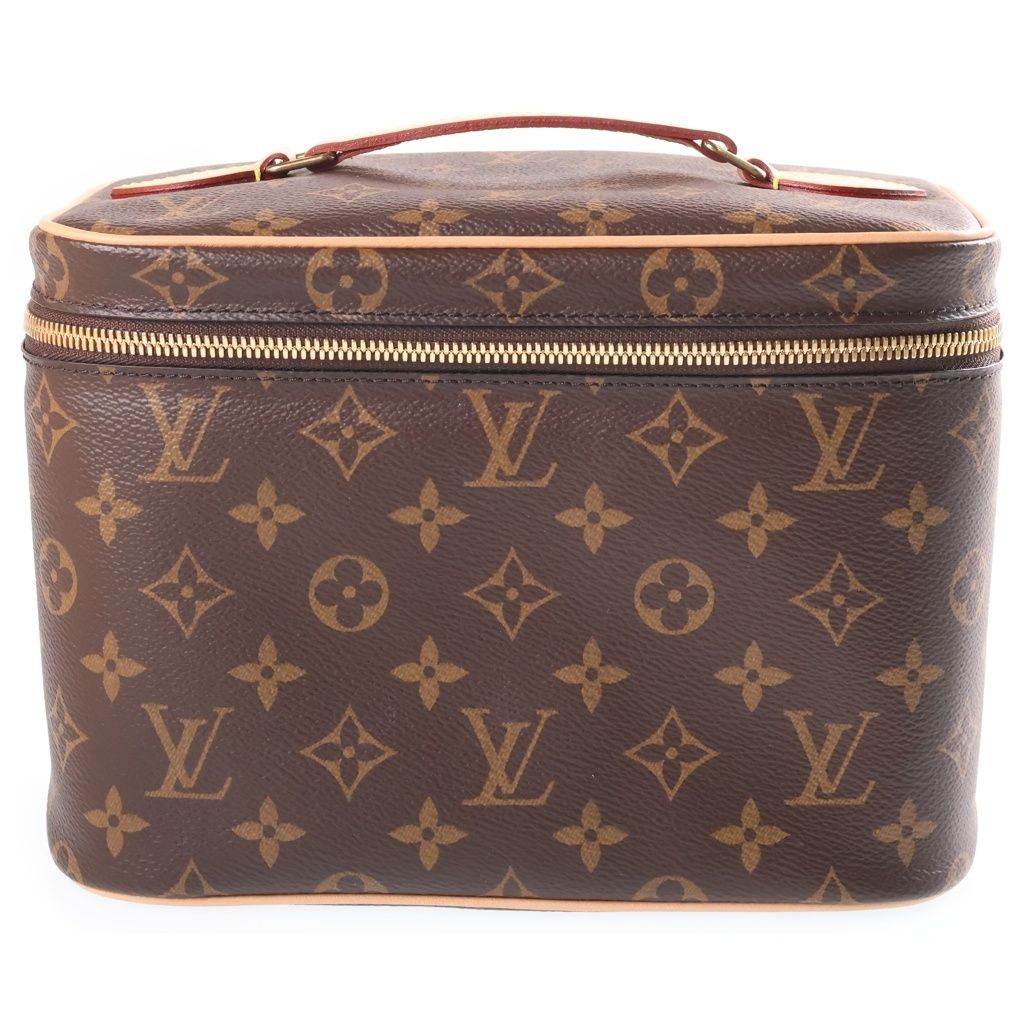 Louis Vuitton Monogram Nice BB Vanity Handbag Brown Leather Gold