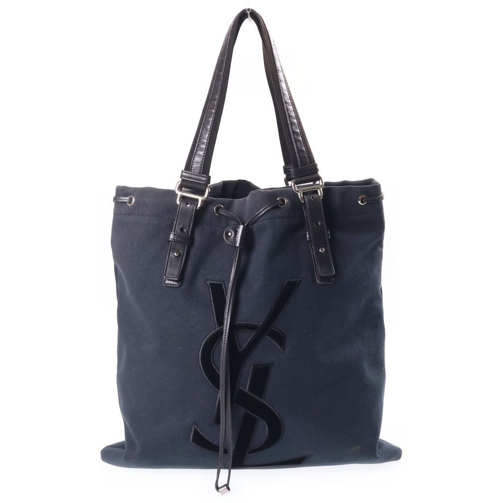 Saint Laurent Kahala Tote Logo Rive Gauche Canvas Leather Navy Black