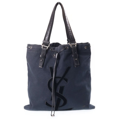 Saint Laurent Kahala Tote Logo Rive Gauche Canvas Leather Navy Black