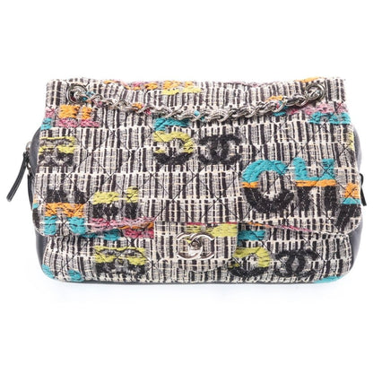 Chanel Quilted CC Logo Double Flap Chain Tweed Shoulder Bag Multicolor Leather