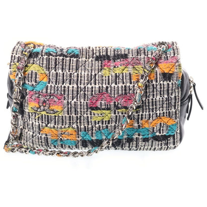Chanel Quilted CC Logo Double Flap Chain Tweed Shoulder Bag Multicolor Leather — view 2