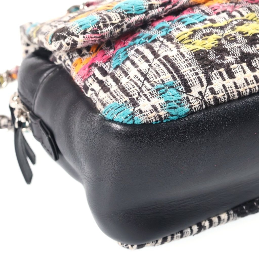 Chanel Quilted CC Logo Double Flap Chain Tweed Shoulder Bag Multicolor Leather — view 5