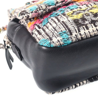 Chanel Quilted CC Logo Double Flap Chain Tweed Shoulder Bag Multicolor Leather — view 5