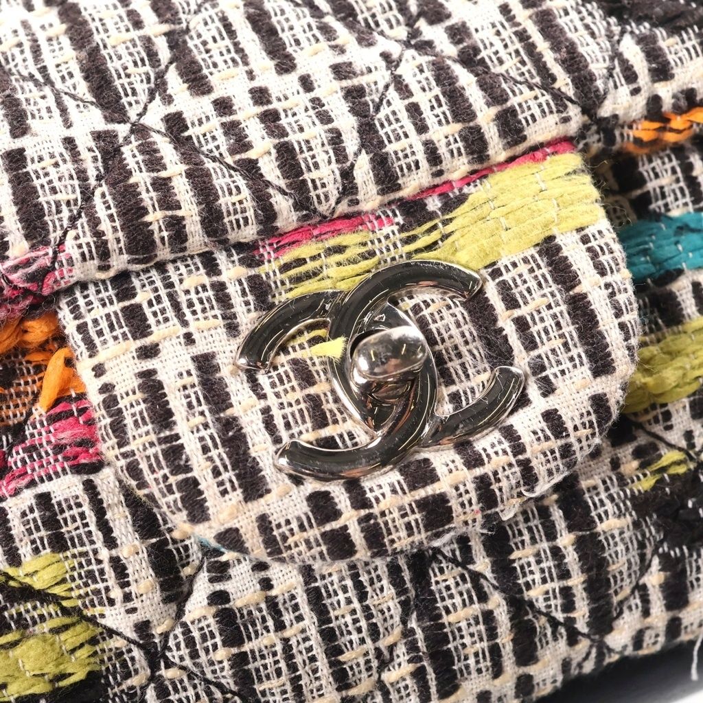 Chanel Quilted CC Logo Double Flap Chain Tweed Shoulder Bag Multicolor Leather — view 7