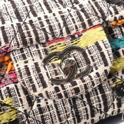 Chanel Quilted CC Logo Double Flap Chain Tweed Shoulder Bag Multicolor Leather — view 7