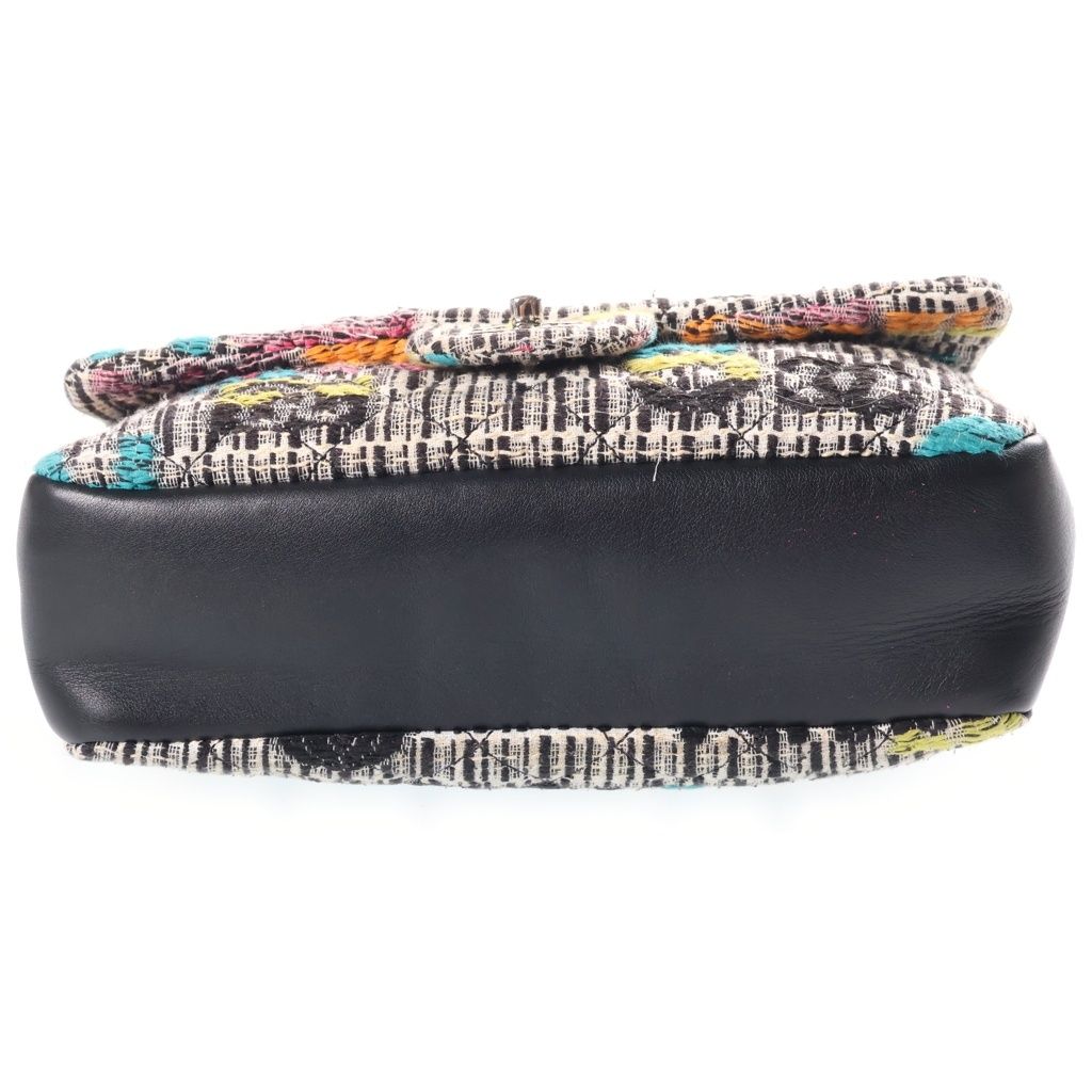 Chanel Quilted CC Logo Double Flap Chain Tweed Shoulder Bag Multicolor Leather — view 4