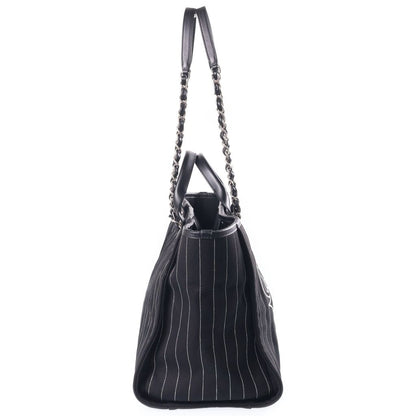 Chanel Deauville GM Tote Black Canvas Leather Silver — view 3