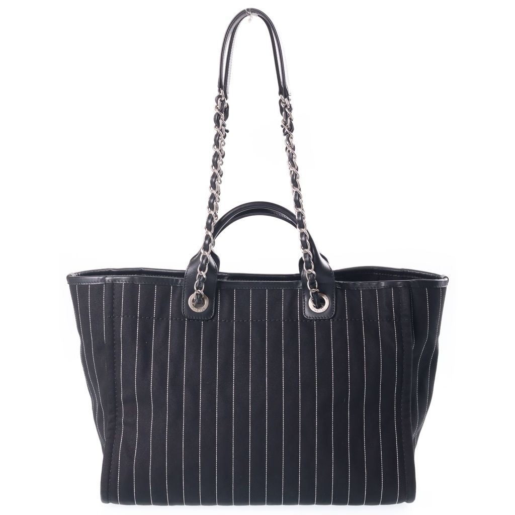 Chanel Deauville GM Tote Black Canvas Leather Silver — view 2