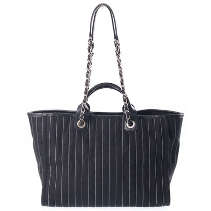 Chanel Deauville GM Tote Black Canvas Leather Silver — view 2