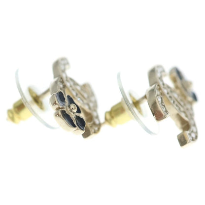 Chanel CC Logo Rhinestone Earrings Black Gold — view 4
