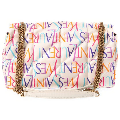 Saint Laurent Paris Logo All Over Print Nylon Patted Quilted Chain Shoulder Bag — view 2