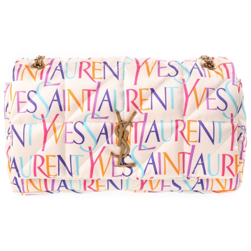 Saint Laurent Paris Logo All Over Print Nylon Patted Quilted Chain Shoulder Bag
