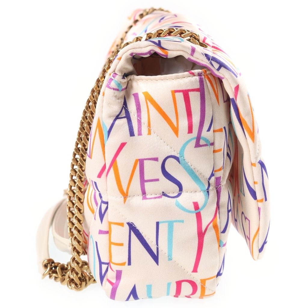 Saint Laurent Paris Logo All Over Print Nylon Patted Quilted Chain Shoulder Bag — view 3