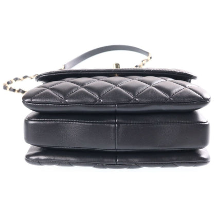 Chanel Quilted Top Handle Trendy CC 2-Way Chain Shoulder Bag Black Leather Gold — view 4