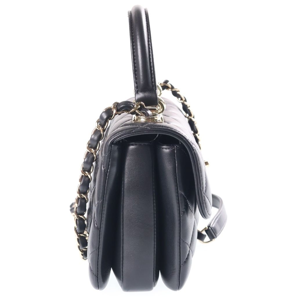 Chanel Quilted Top Handle Trendy CC 2-Way Chain Shoulder Bag Black Leather Gold — view 3