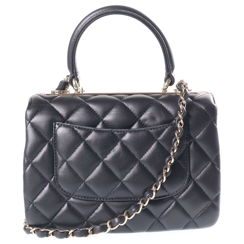 Chanel Quilted Top Handle Trendy CC 2-Way Chain Shoulder Bag Black Leather Gold — view 2