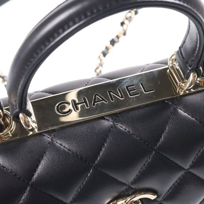 Chanel Quilted Top Handle Trendy CC 2-Way Chain Shoulder Bag Black Leather Gold — view 6