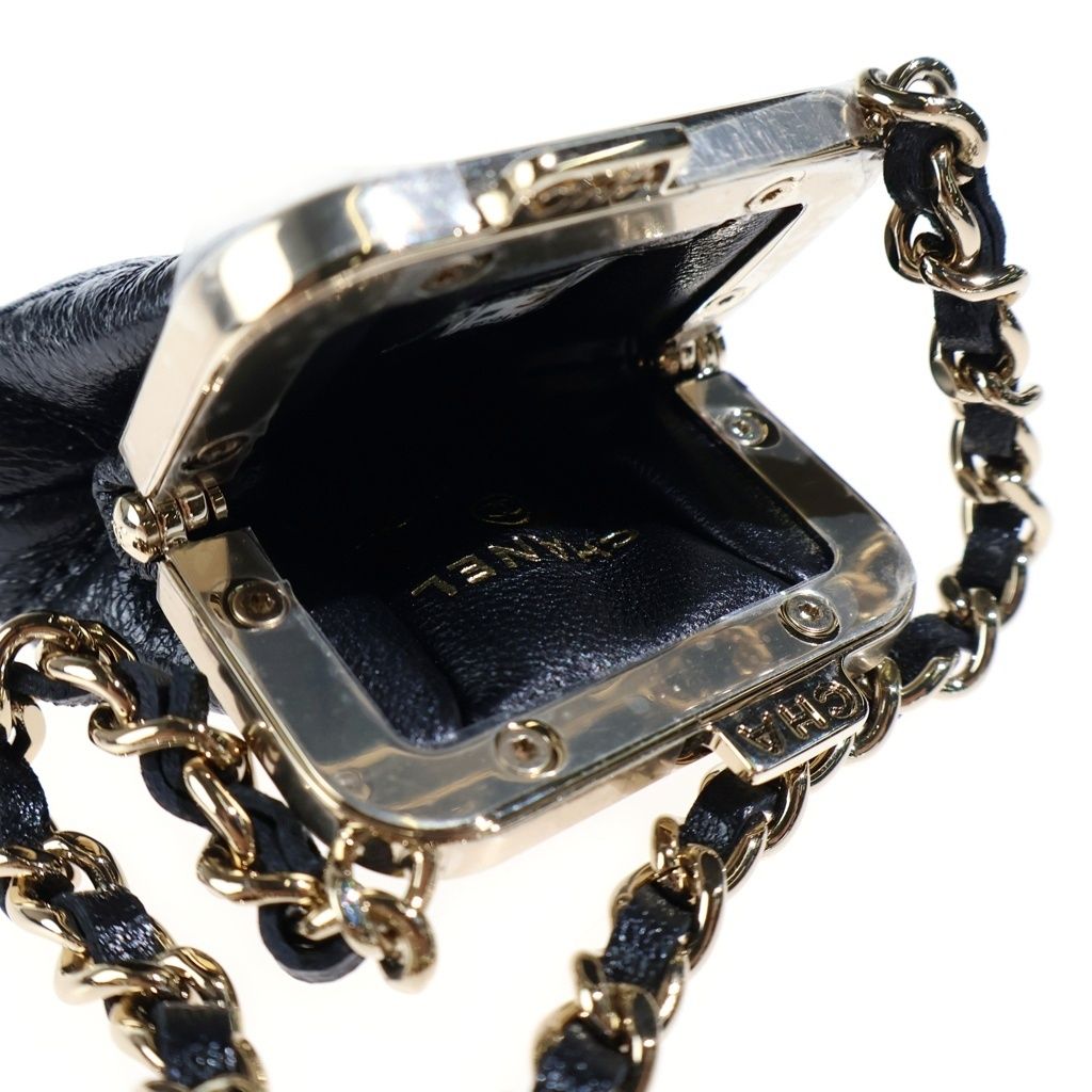 Chanel Quilted Kiss Lock Chain Wallet Pouch Black Lambskin Gold — view 5