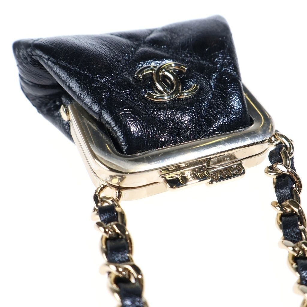 Chanel Quilted Kiss Lock Chain Wallet Pouch Black Lambskin Gold — view 4