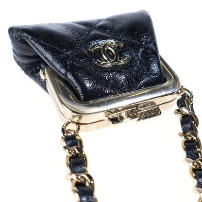 Chanel Quilted Kiss Lock Chain Wallet Pouch Black Lambskin Gold — view 4