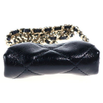 Chanel Quilted Kiss Lock Chain Wallet Pouch Black Lambskin Gold — view 3