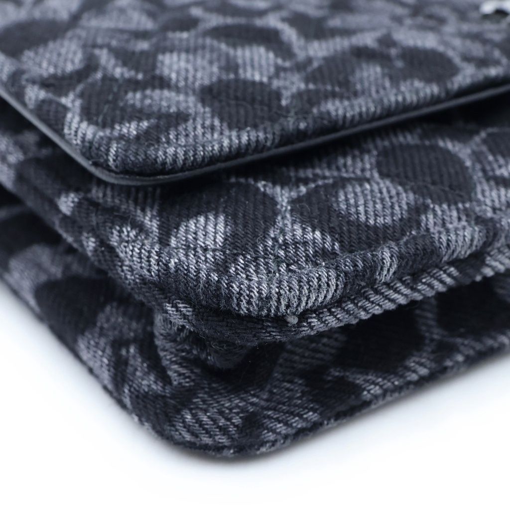Chanel Chain Wallet Floral Print Denim Shoulder Bag Pouch Black Plate — view 6
