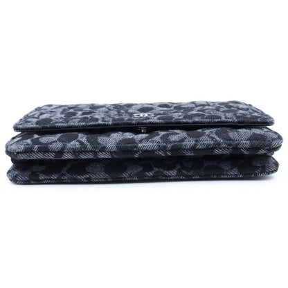Chanel Chain Wallet Floral Print Denim Shoulder Bag Pouch Black Plate — view 4