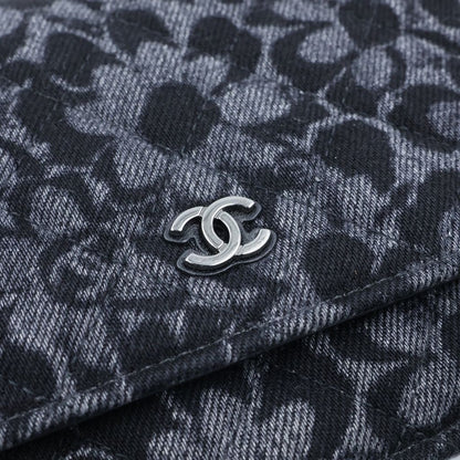 Chanel Chain Wallet Floral Print Denim Shoulder Bag Pouch Black Plate — view 7