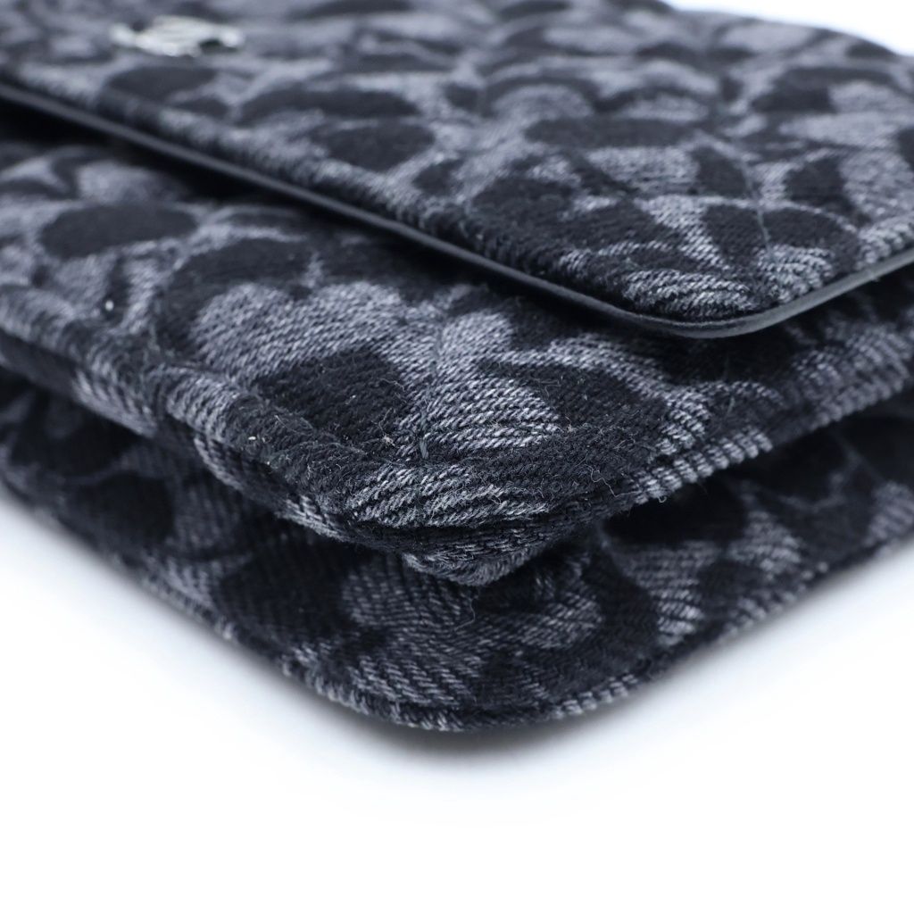 Chanel Chain Wallet Floral Print Denim Shoulder Bag Pouch Black Plate — view 5