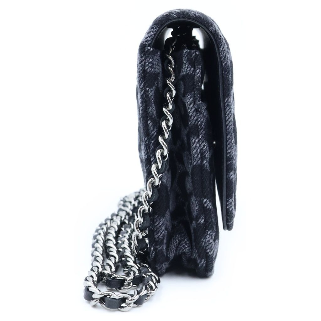Chanel Chain Wallet Floral Print Denim Shoulder Bag Pouch Black Plate — view 3