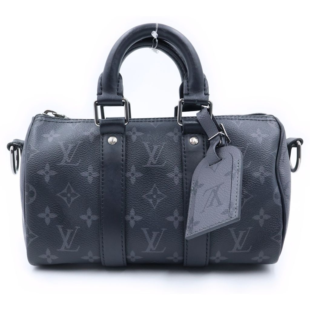 Louis Vuitton Monogram Eclipse Keepall Bandouliere 25 Leather Silver 2-Way