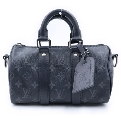 Louis Vuitton Monogram Eclipse Keepall Bandouliere 25 Leather Silver 2-Way
