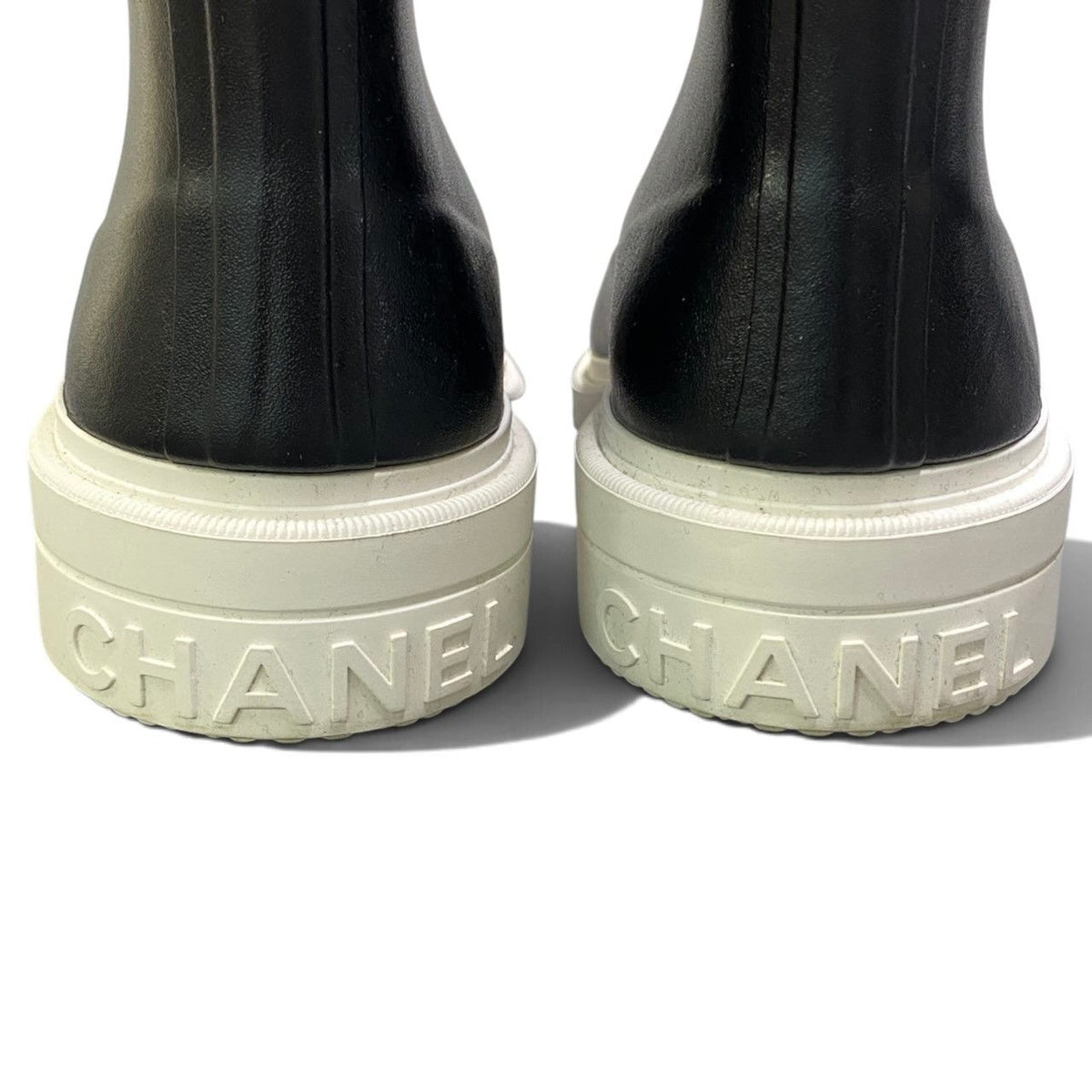 Chanel I2 Rubber Rain Boots Long CC Logo Black White — view 6
