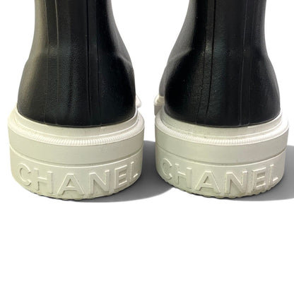 Chanel I2 Rubber Rain Boots Long CC Logo Black White — view 6
